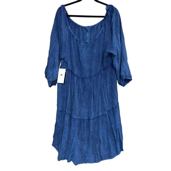 NWT MLLE GABRIELLE Hand Dyed Off The Shoulder Faux Denim Dress Size 2X - Picture 4 of 7